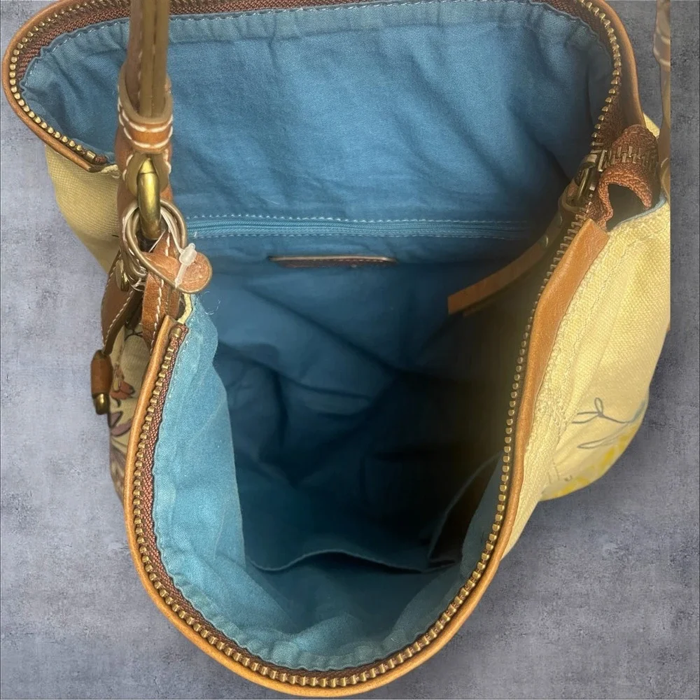 Fossil Long Live Vintage Canvas Floral Retro Hobo Bag Purse Y2K Hippie Boho
